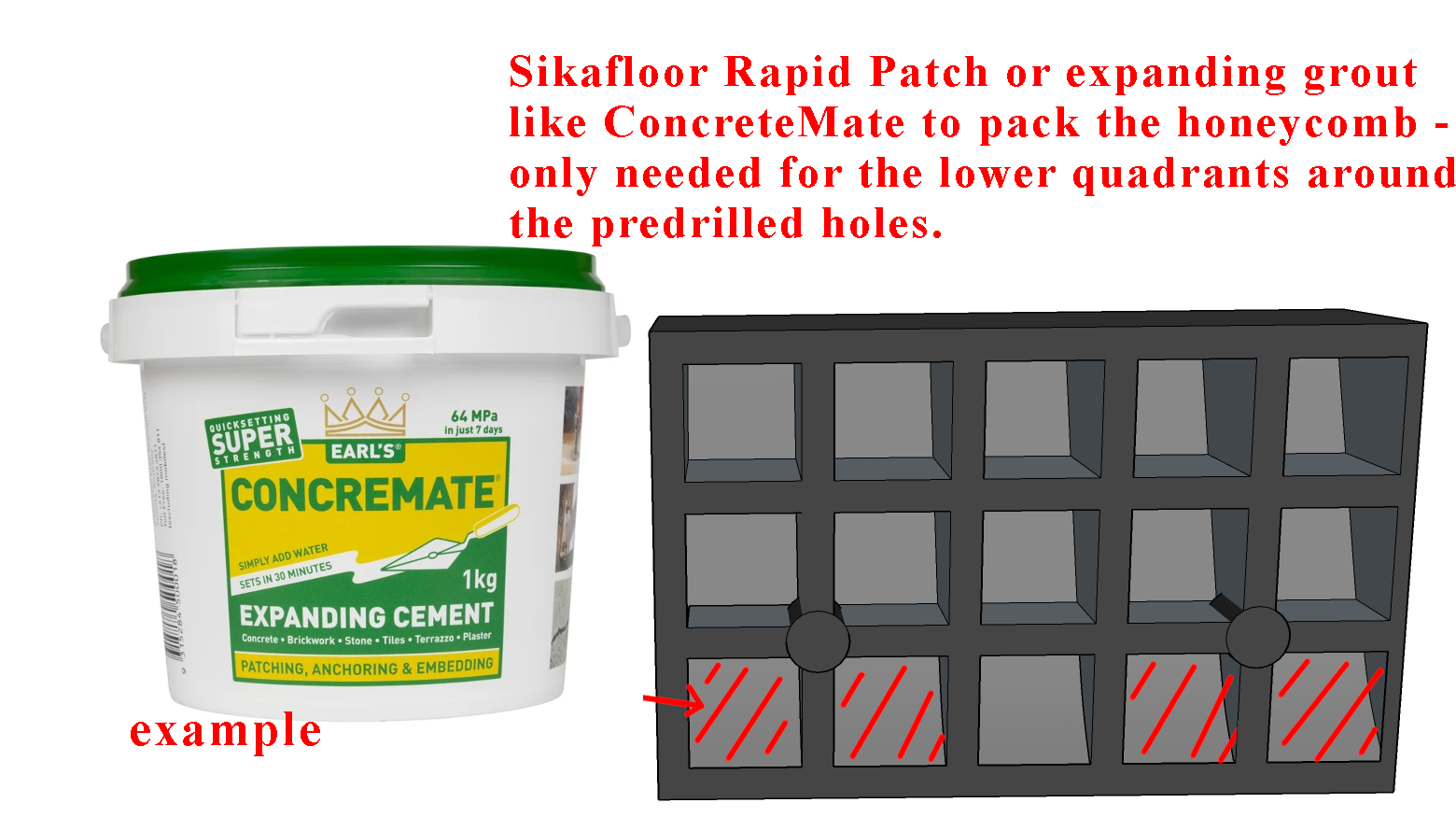 Pack under of ramp with a flexible tile adhesive